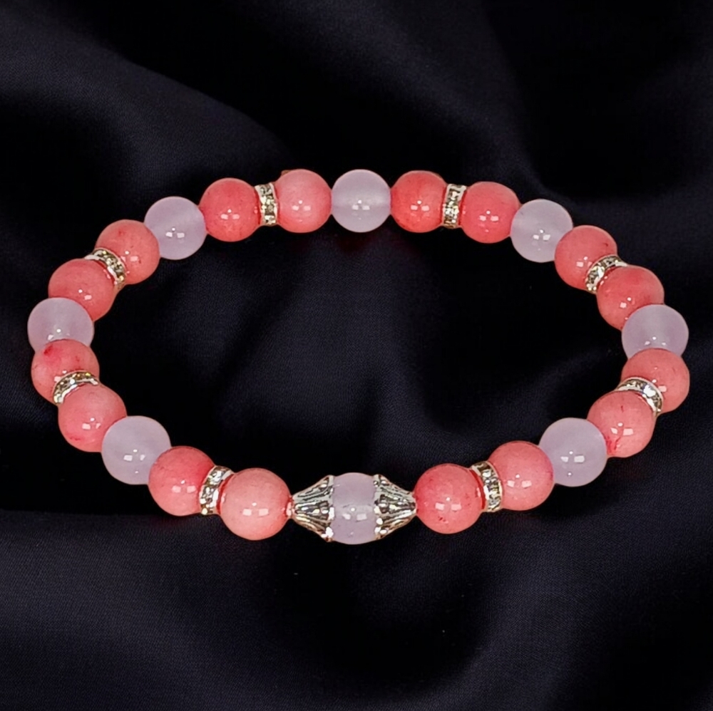 Pink Rhodonite Pastel Purple Chalcedony Bracelet Candycore Coquette Dollette Y2k